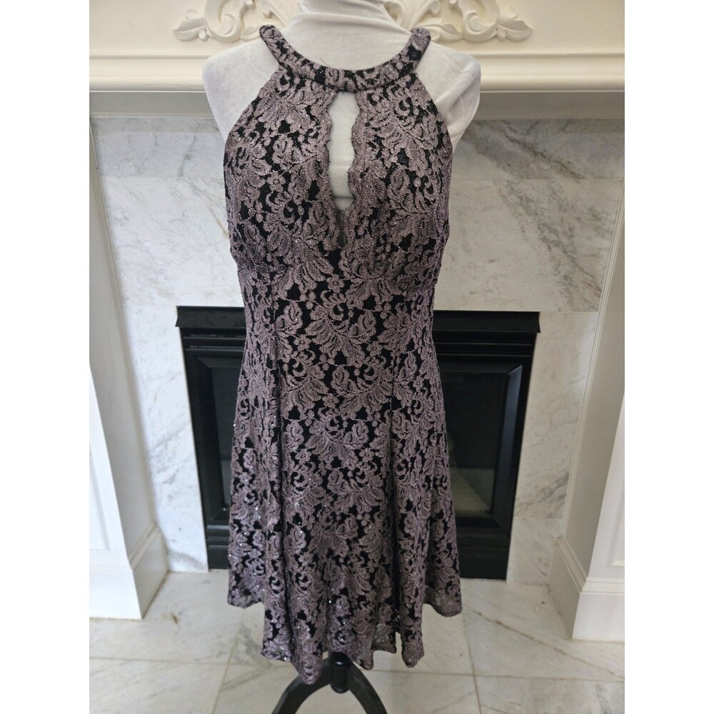 Women's R & M Richards Cutaway Shoulder Detail Short Fit & Flair Lace Dress 14
